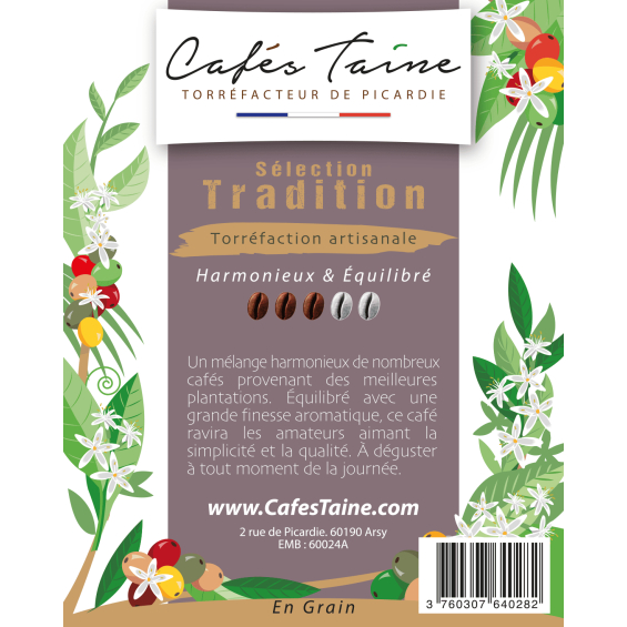 Café Mélange Tradition, harmonieux et équilibré, sachet Cafés Taine